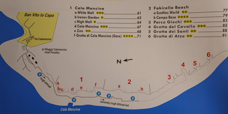 Návod pre prístup ku skalám v oblasti San Vito Lo Capo.