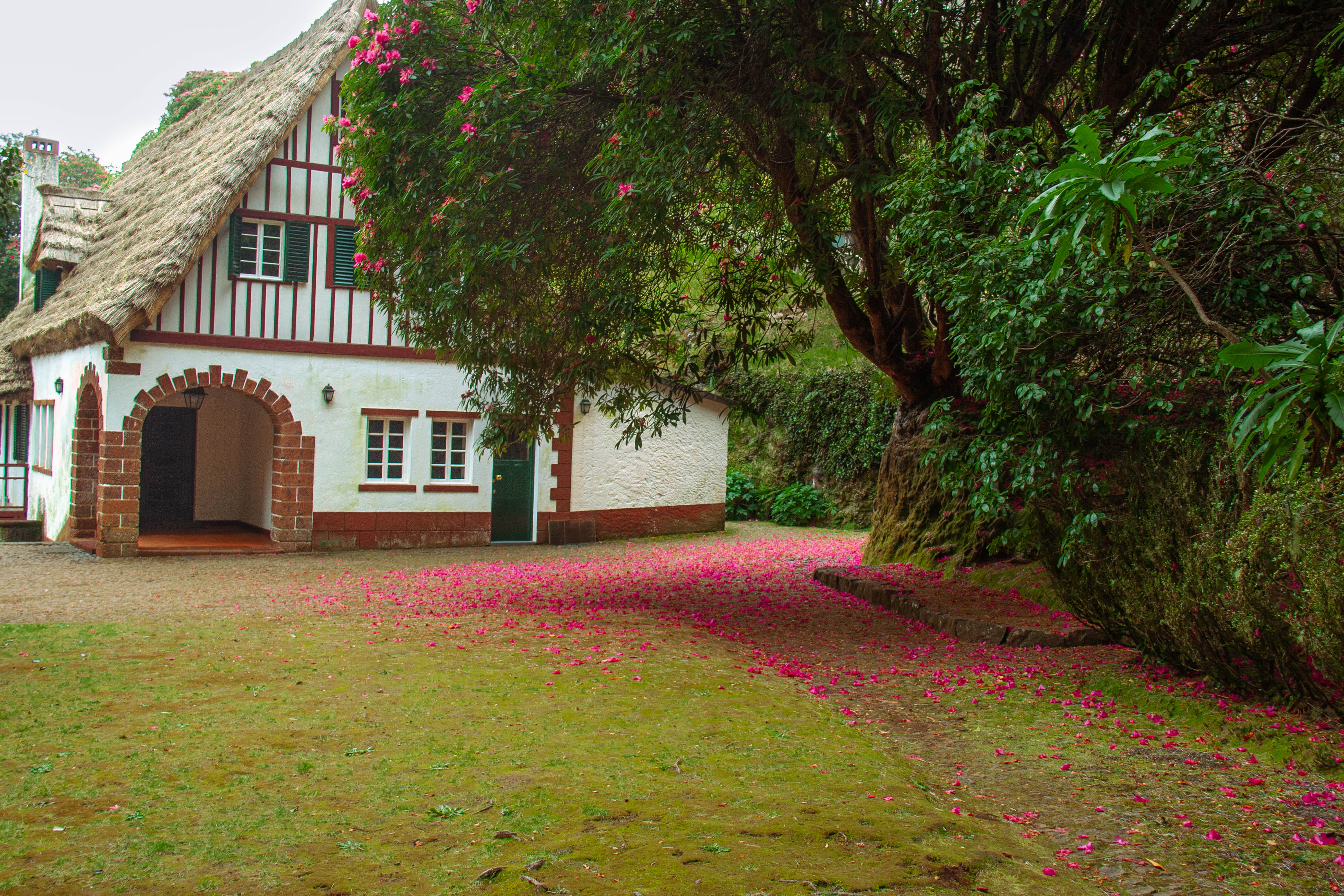 Dom Queimadas, so slamenou strechou, zachovalý. Madeira.